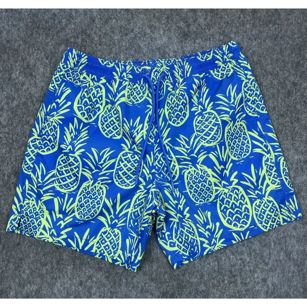 Chubbies Men's Swim Trunks Blue Pineapple Print Mesh Lined Quick Dry Size Medium